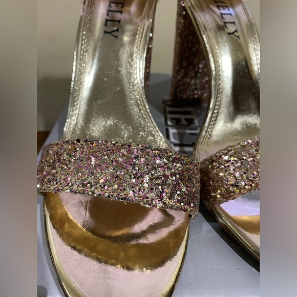 Melly "ROSEMMINA" Ankle Strap Chunky Heels (ROSEGOLDGLITTER) Size 7 - Picture 2 of 9